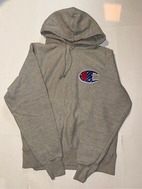 Champion Gray Crewneck Hoodie with Embroidered C Patch
